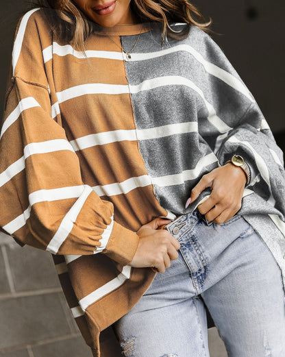 Stripe Colorblock Dropped Shoulder Top