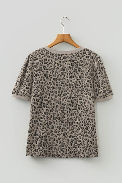 Leopard Textured Crewneck Short Sleeve Top