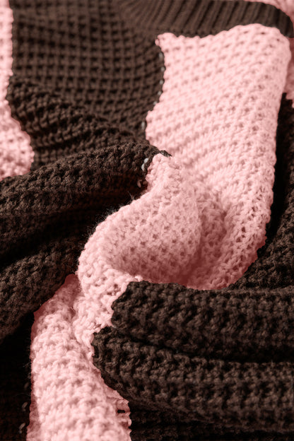 Stripe Colorblock Thermal Textured Knit Drop Shoulder Sweater