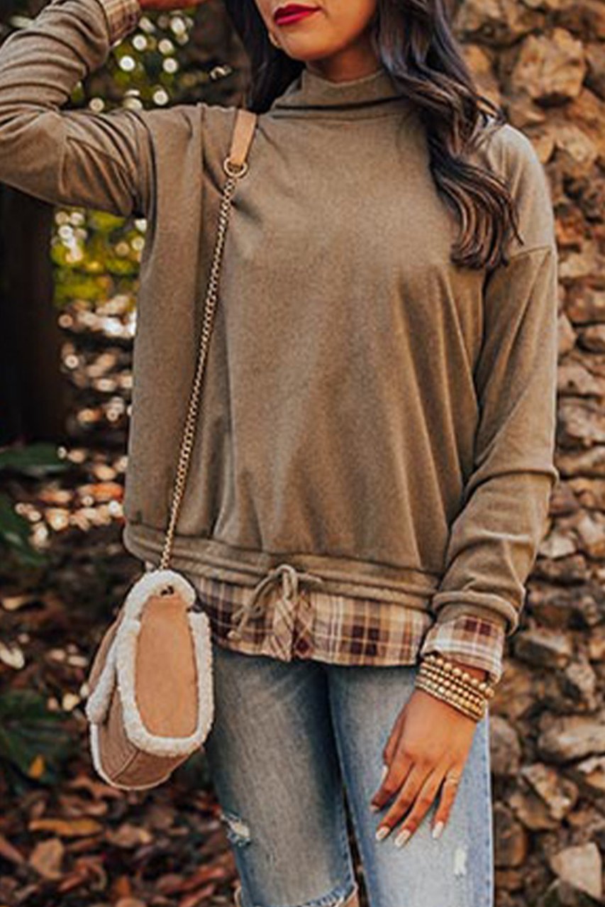 Plaid Patchwork Turtleneck Blouse