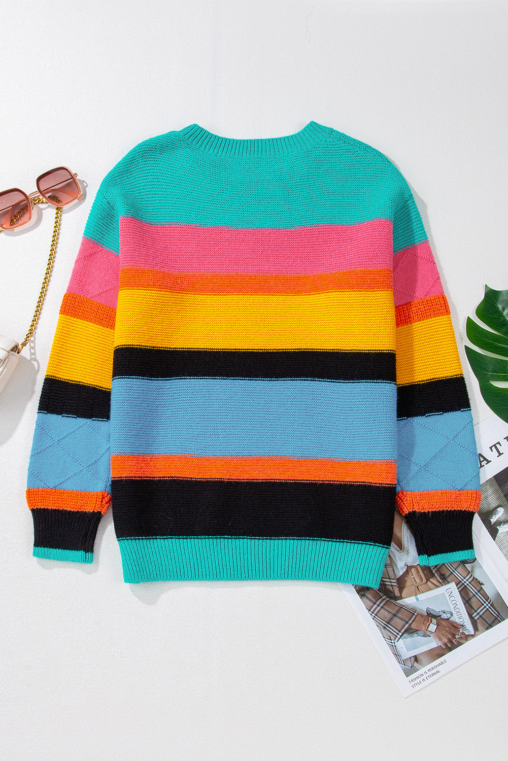 Colorblock Textured Drop Shoulder Sweater