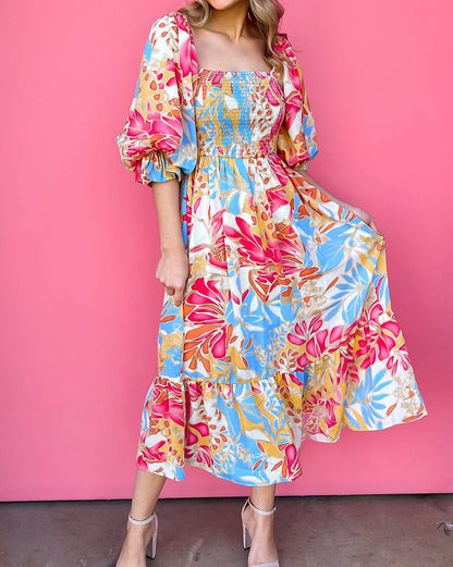 Floral Smocked Bodice Maxi Dress