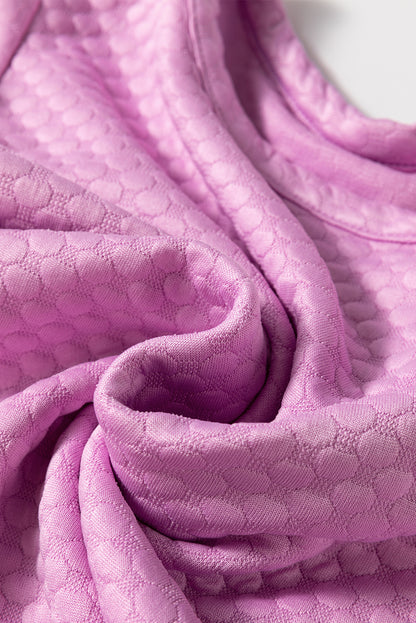 Solid Textured Round Neck Puff Sleeve Blouse