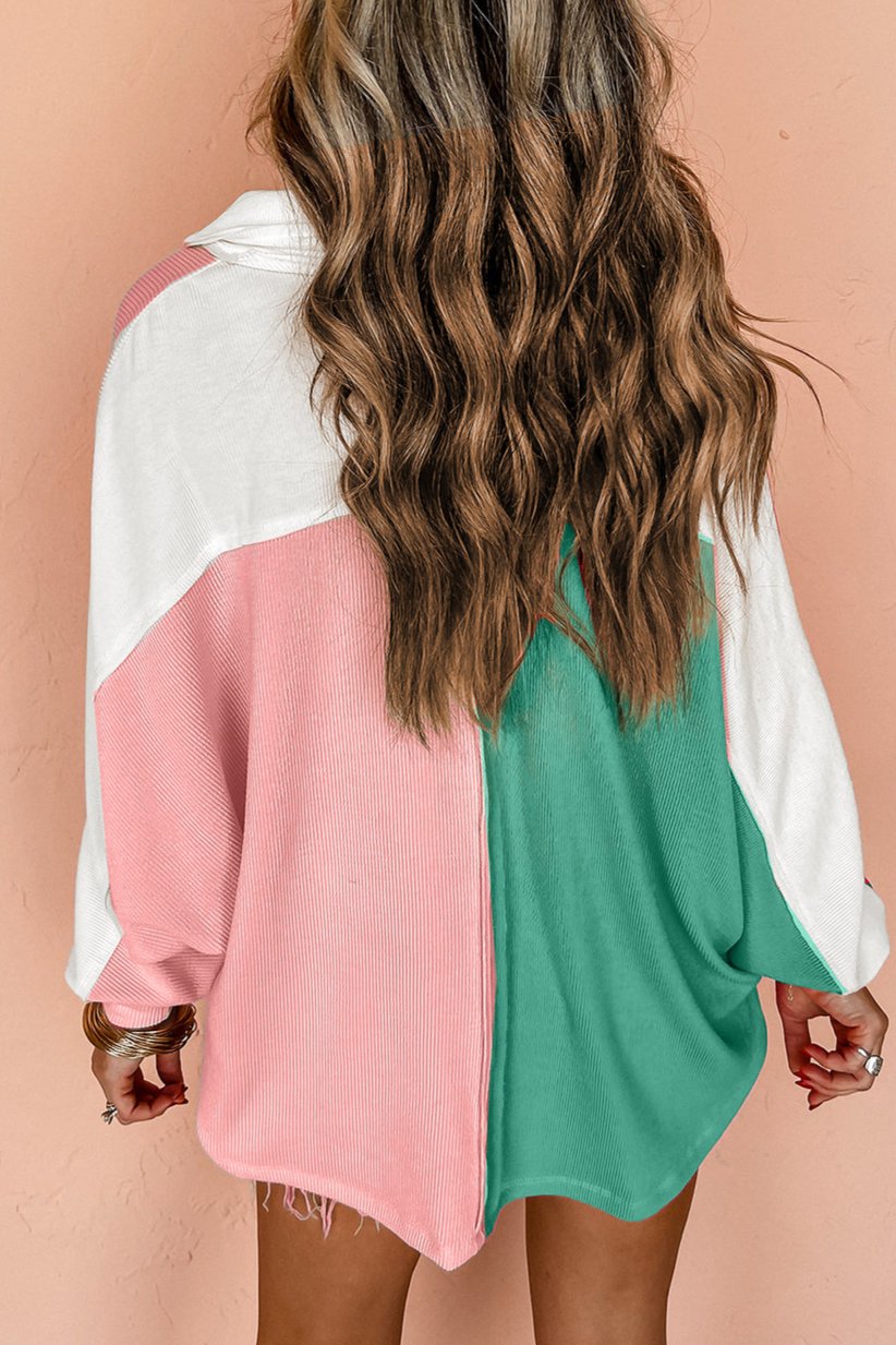 Colorblock Ribbed Oversize Collared Sweatshirt