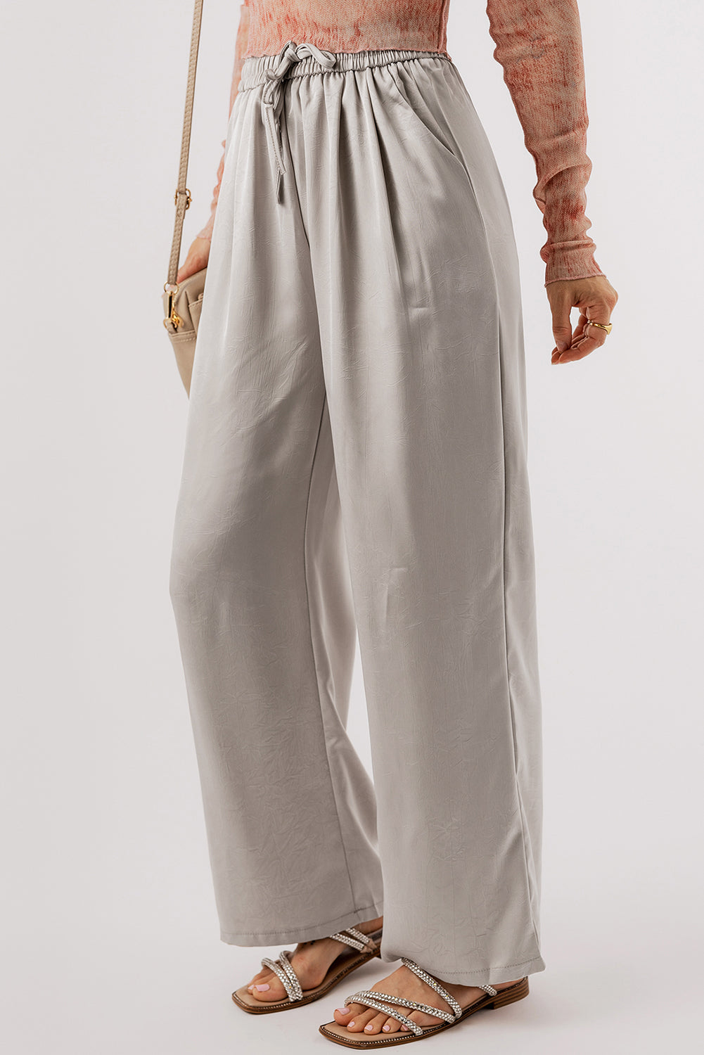 Solid Pleated High Waist Pants