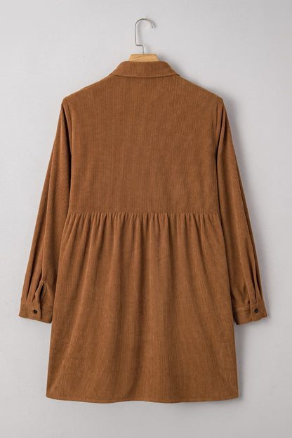 Plus Size Corduroy Button-Up Collared Shirt Dress