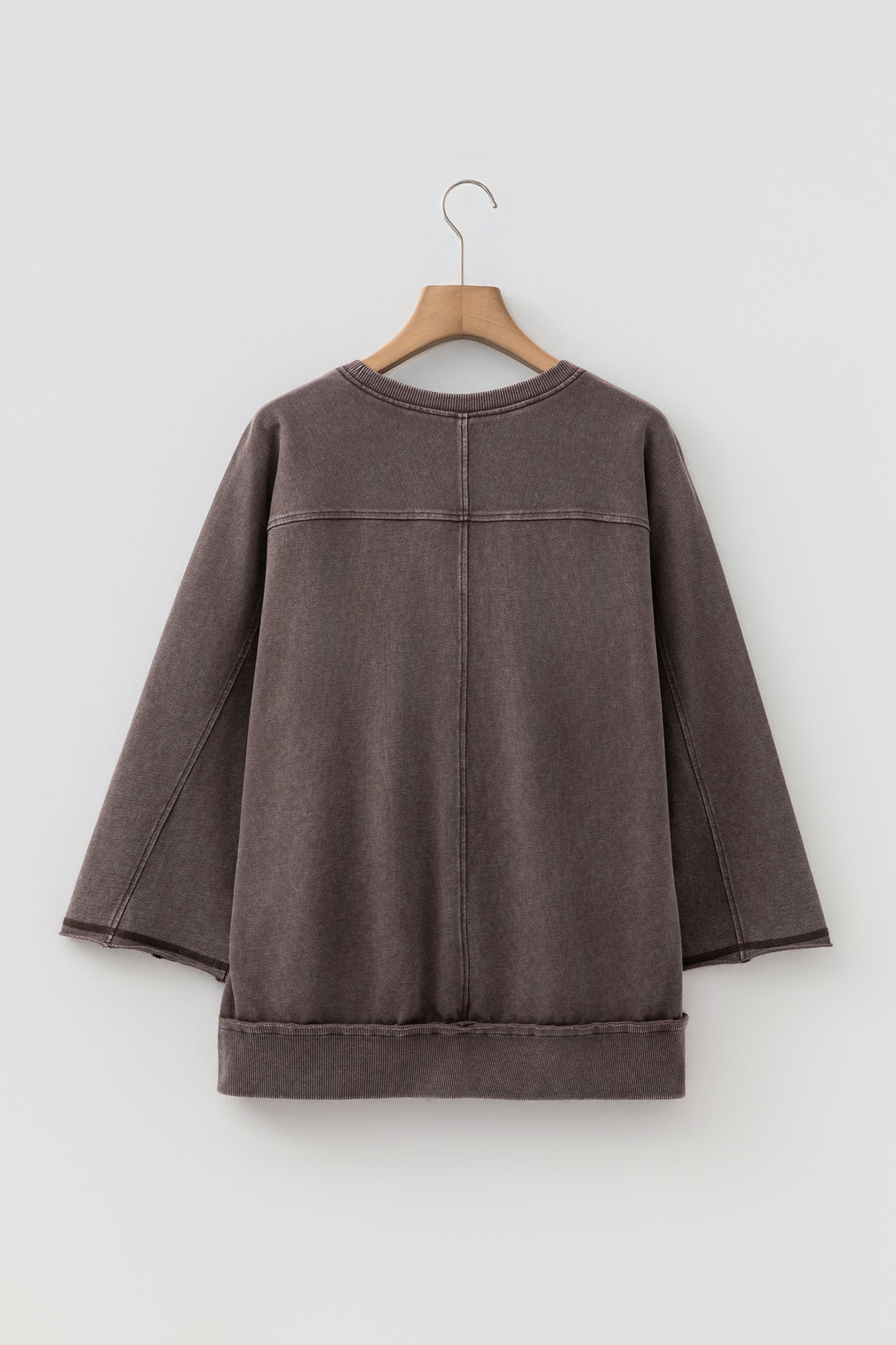 Mineral Wash Reverse Seam 3/4 Sleeve Top