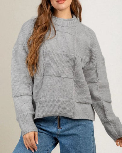 Checker Textured Mock Neck Sweater