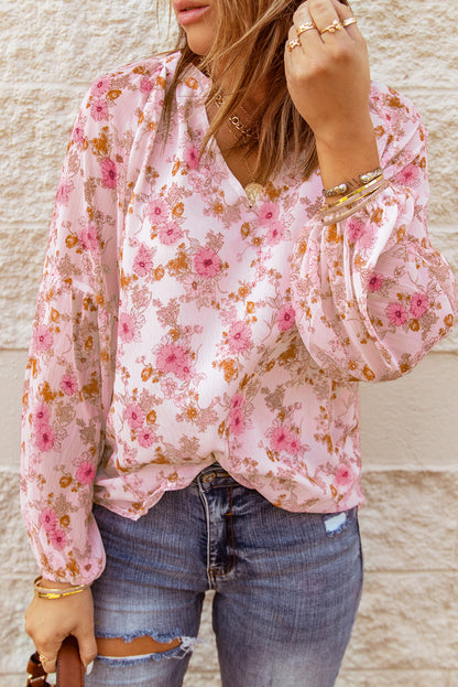 Floral Puff Sleeve V-Neck Top