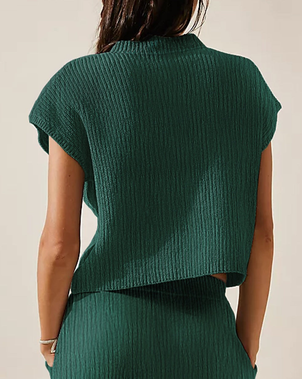 Ribbed Cap Sleeve Pocketed Sweater