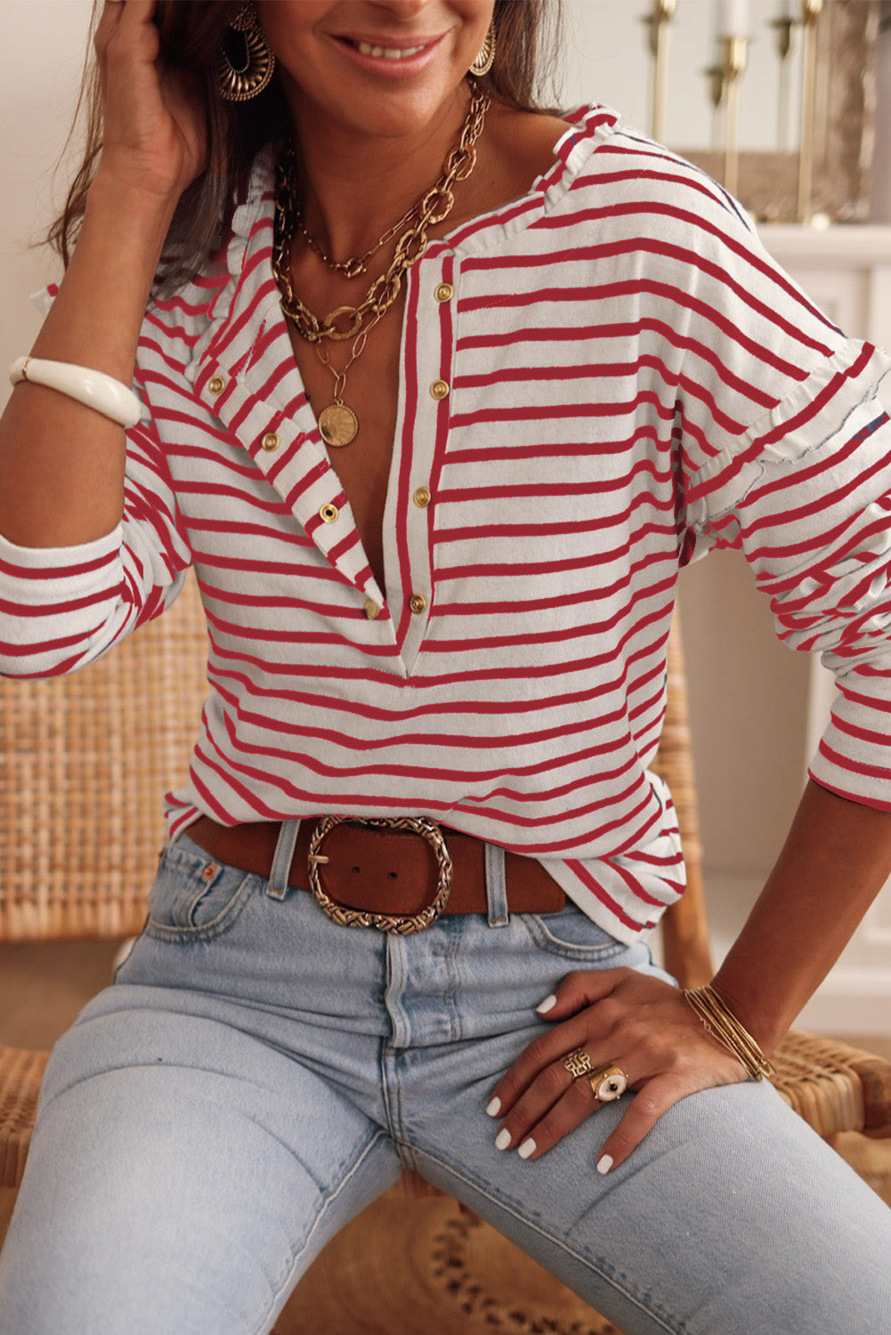 Stripe Ruffle Long Sleeve Top