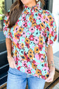 Floral Frilled High Neck Blouse