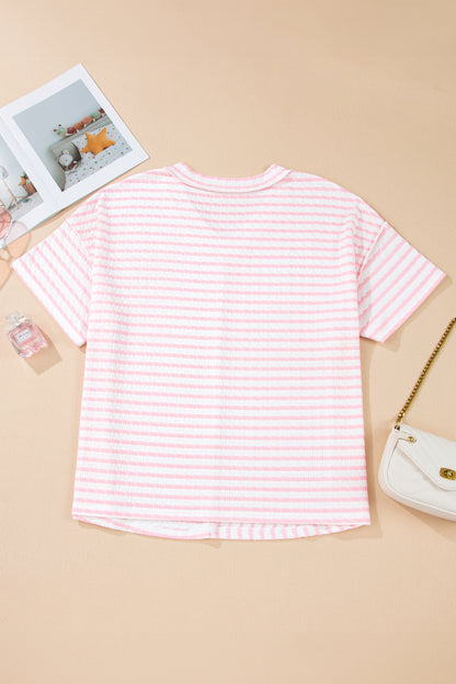 Plus Size Stripe Patchwork V-Neck T-Shirt