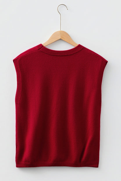 Solid Crewneck Cap Sleeve Knit Sweater