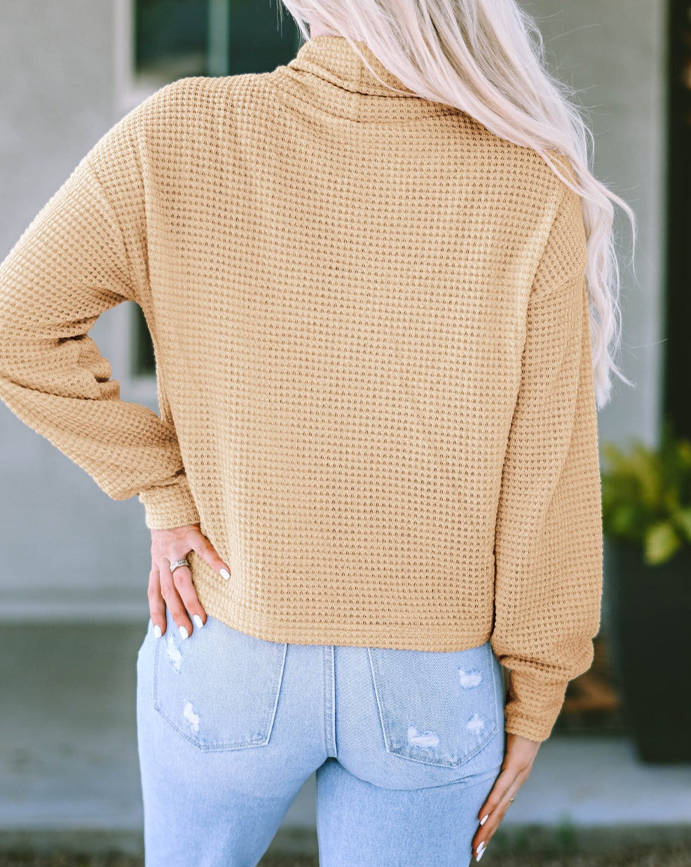 Waffle Turtleneck Long Sleeve Top