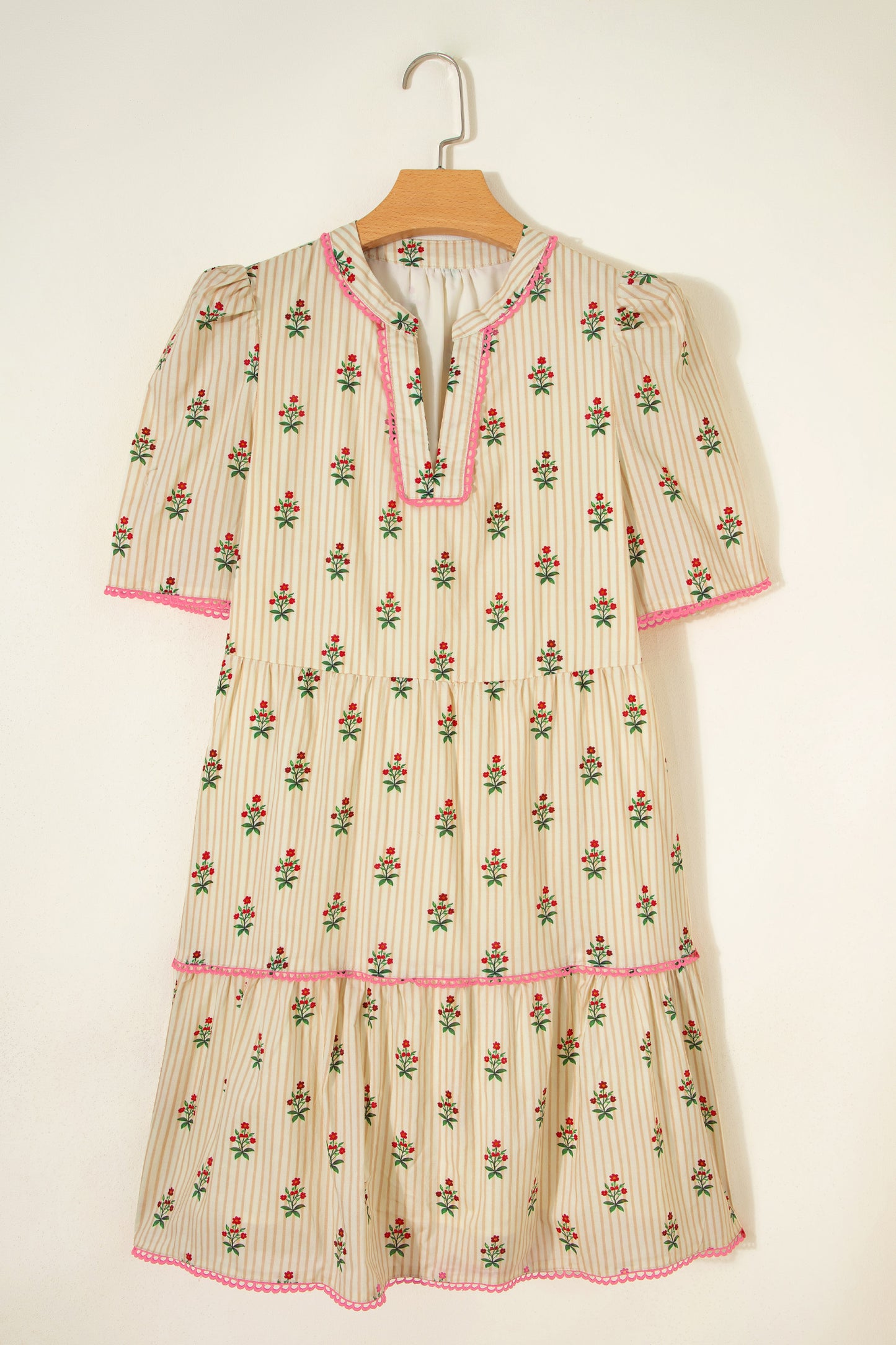 Floral Stripe Contrast Ruffle Hem Mini Dress