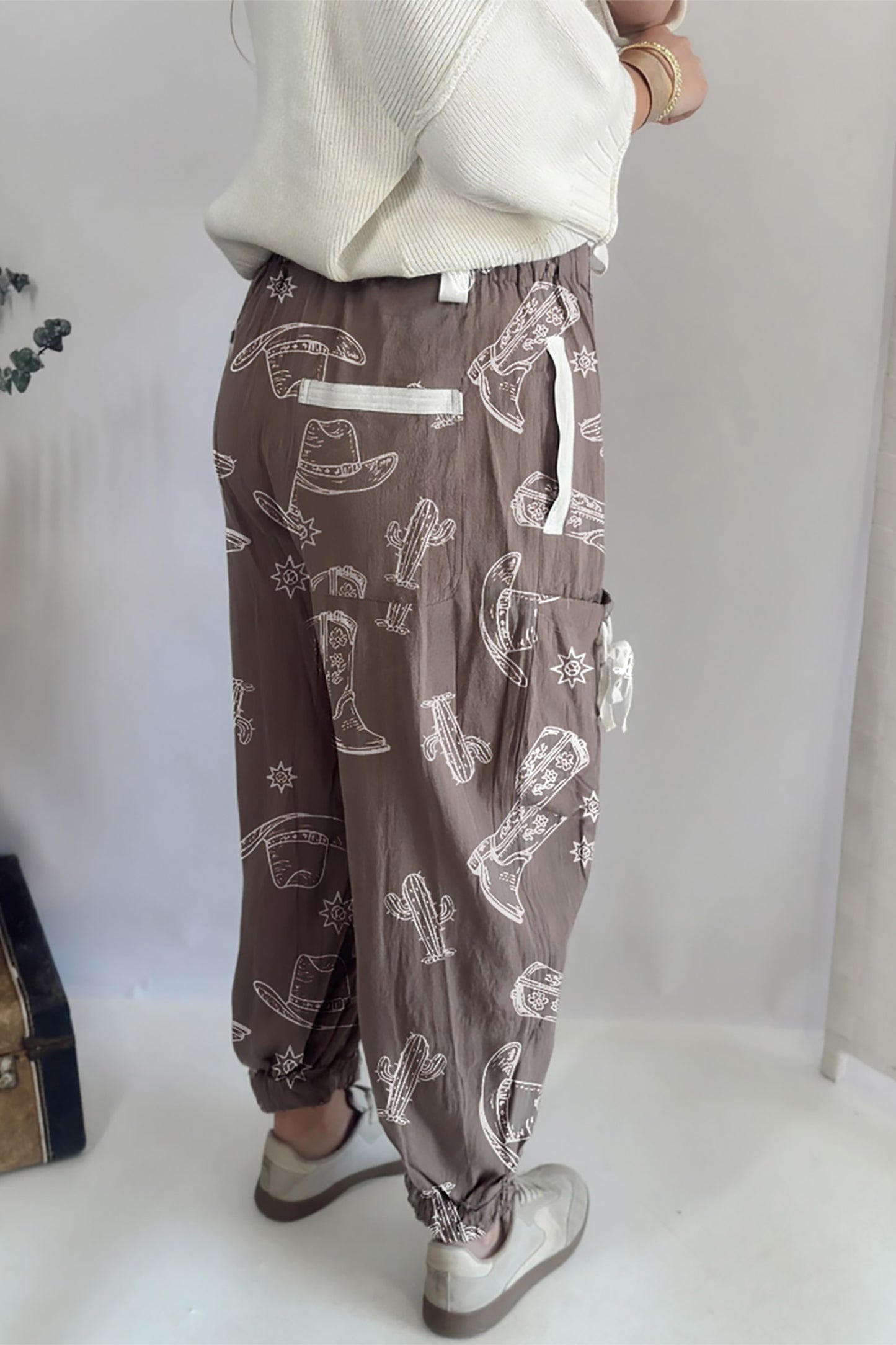 Western Cactus Cowgirl Drawstring Jogger Pants