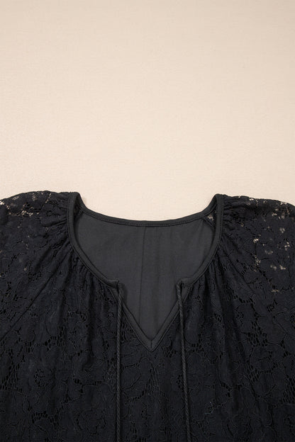 Lace Overlay Tassel Tie Short Sleeve Maxi Dress