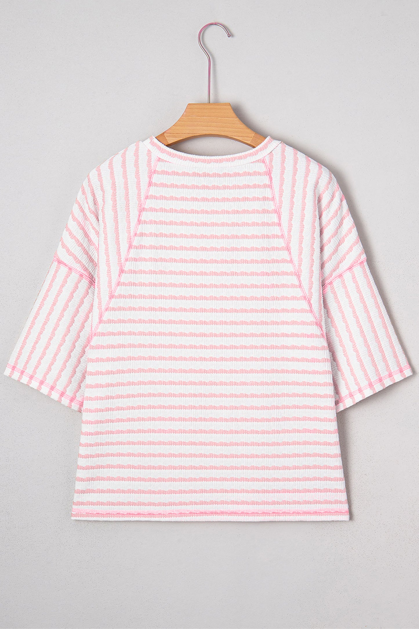 Plus Size Stripe Textured Patchwork 3/4 Sleeve Top
