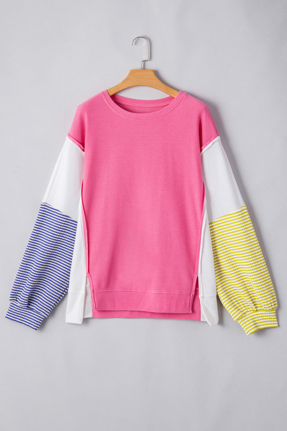 Plus Size Colorblock Stripe Puff Sleeve Top