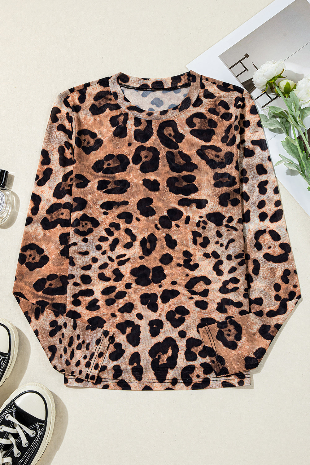 Leopard Mesh Long Sleeve Top