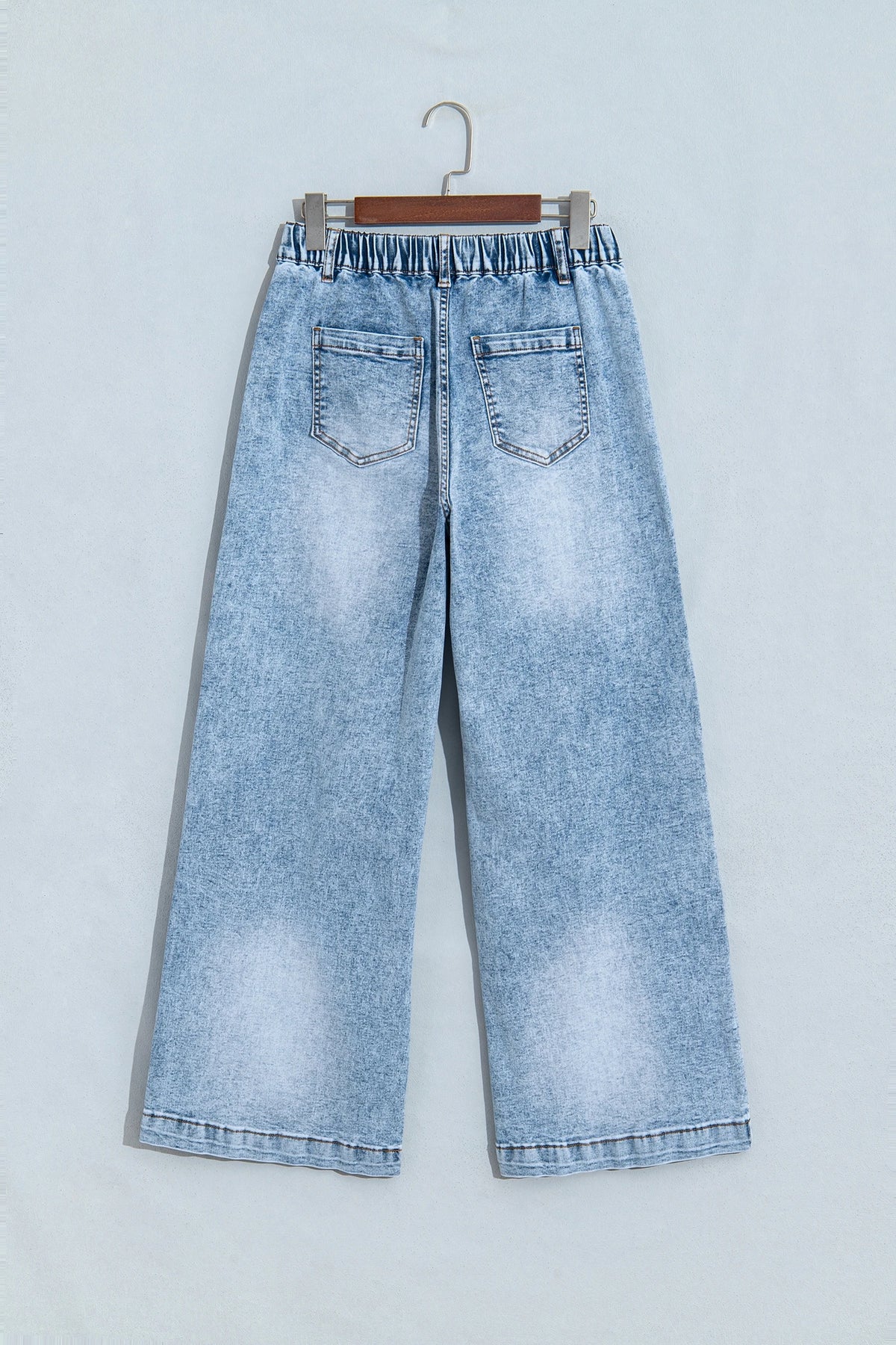 Studded Pocket Frayed Denim Wide Leg Jeans