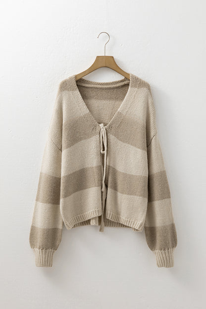 Stripe Colorblock Bow Tie Front Sweater Cardigan