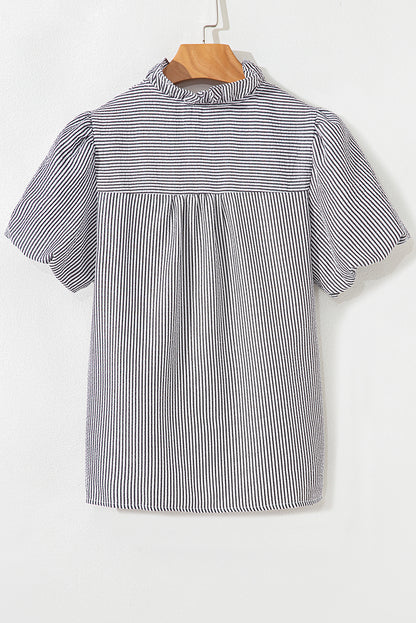 Stripe Ruffle Bubble Sleeve Shirt
