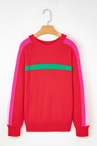 Christmas Colorblock Stripe Long Sleeve Sweater