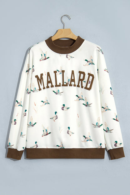MALLARD/HOWDY Letter Print Baggy Mock Neck Sweatshirt