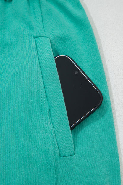 Solid Drawstring Elastic Waist Raw Hem Pants