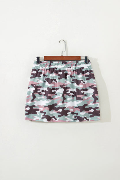 Camo Drawstring High Waist Mini Skort