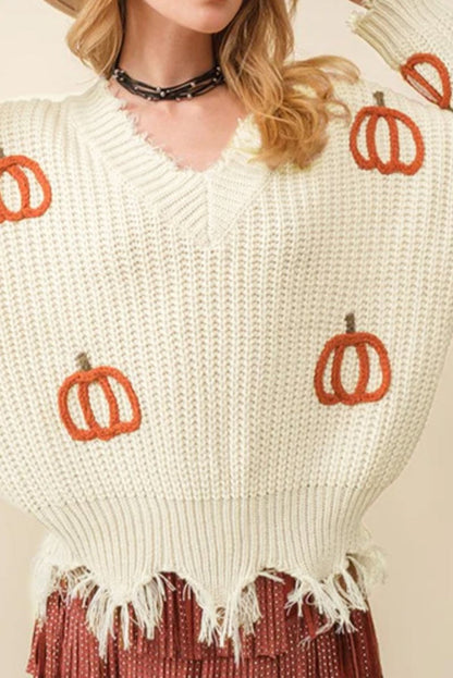 Pumpkin Cable Knit Raw Hem Sweater