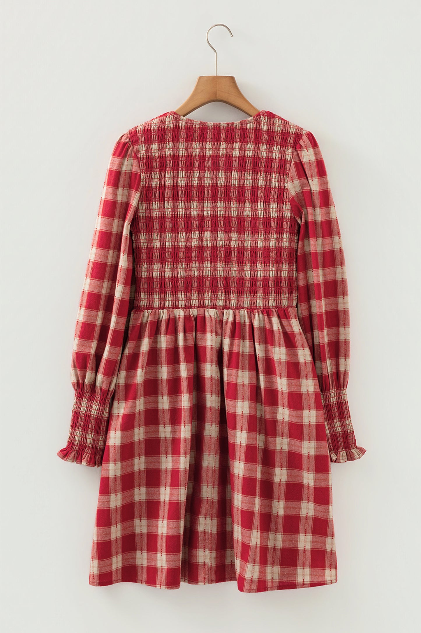 Plaid Smocked Puff Sleeve Mini Dress