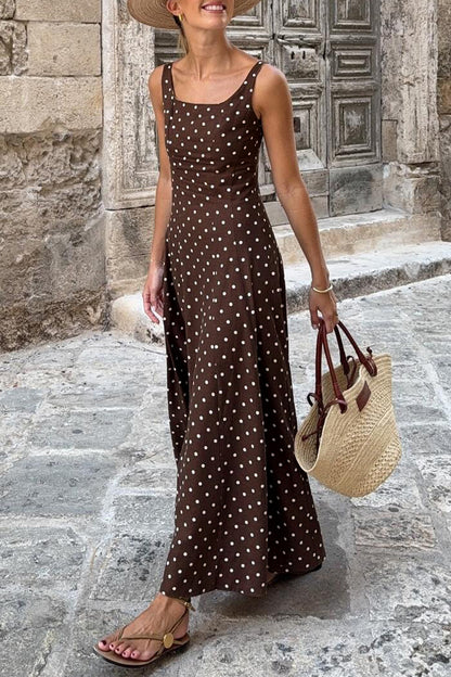 Polka Dot Square Neck Vacation Maxi Dress