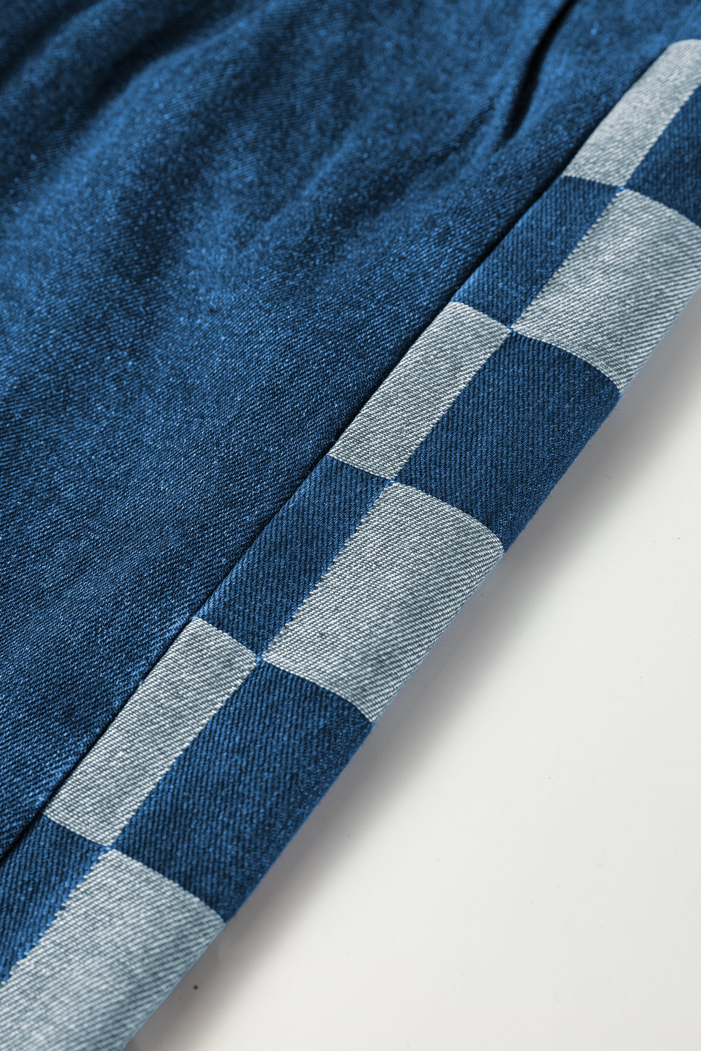 Denim Checker Side Panel Patchwork Drawstring Pants