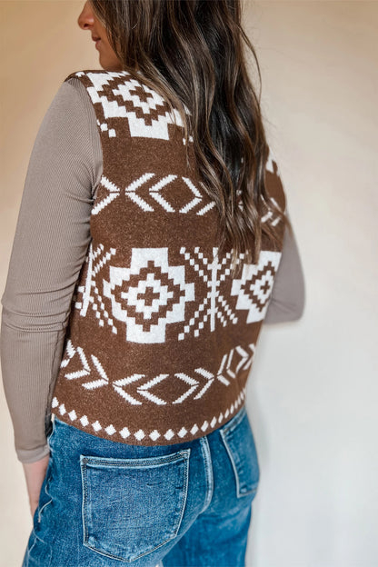 Southwestern Aztec Buttoned Sweater Vest