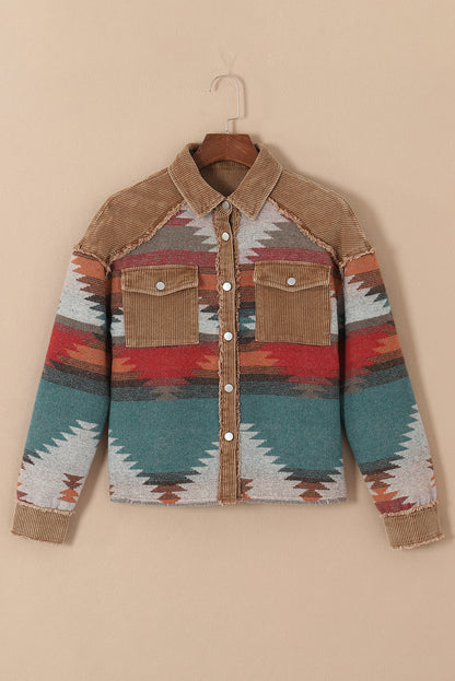 Western Aztec Corduroy Patchwork Shacket