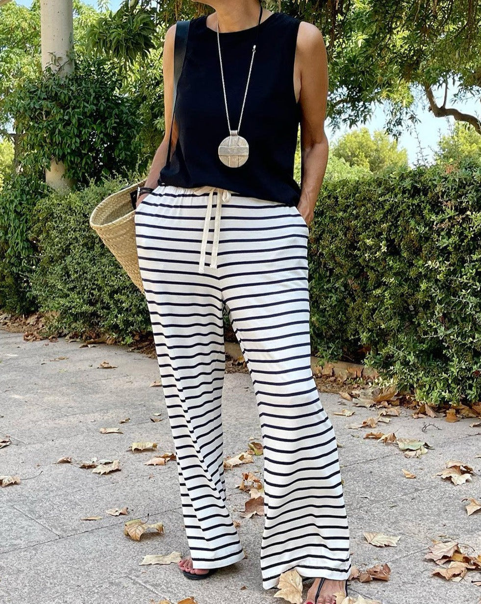 Stripe Drawstring Wide Leg Pants