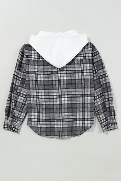 Plaid Contrast Hood Buttoned Shacket