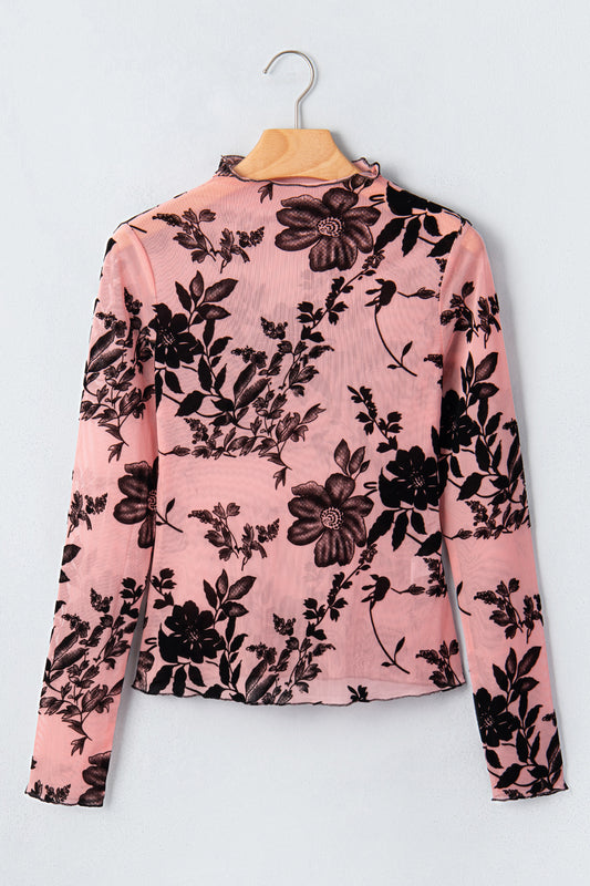 Floral Retro Mesh Long Sleeve Blouse