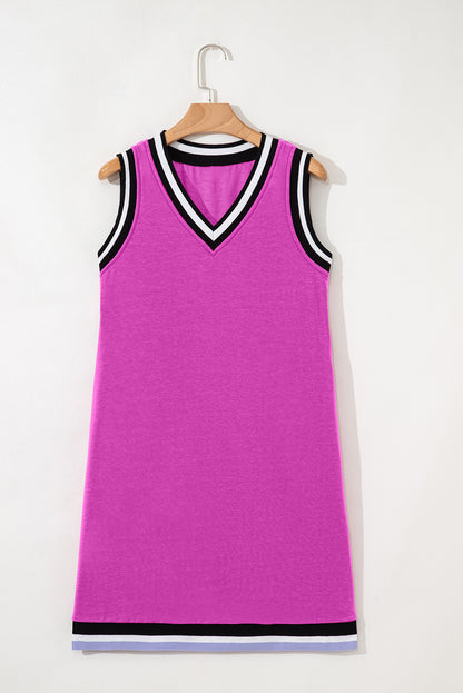 Solid Contrast Trim V-Neck Sleeveless Mini Dress