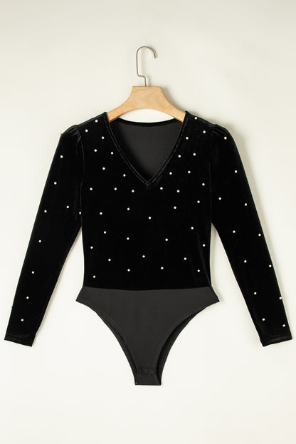 Velvet Beaded Long Sleeve Bodysuit