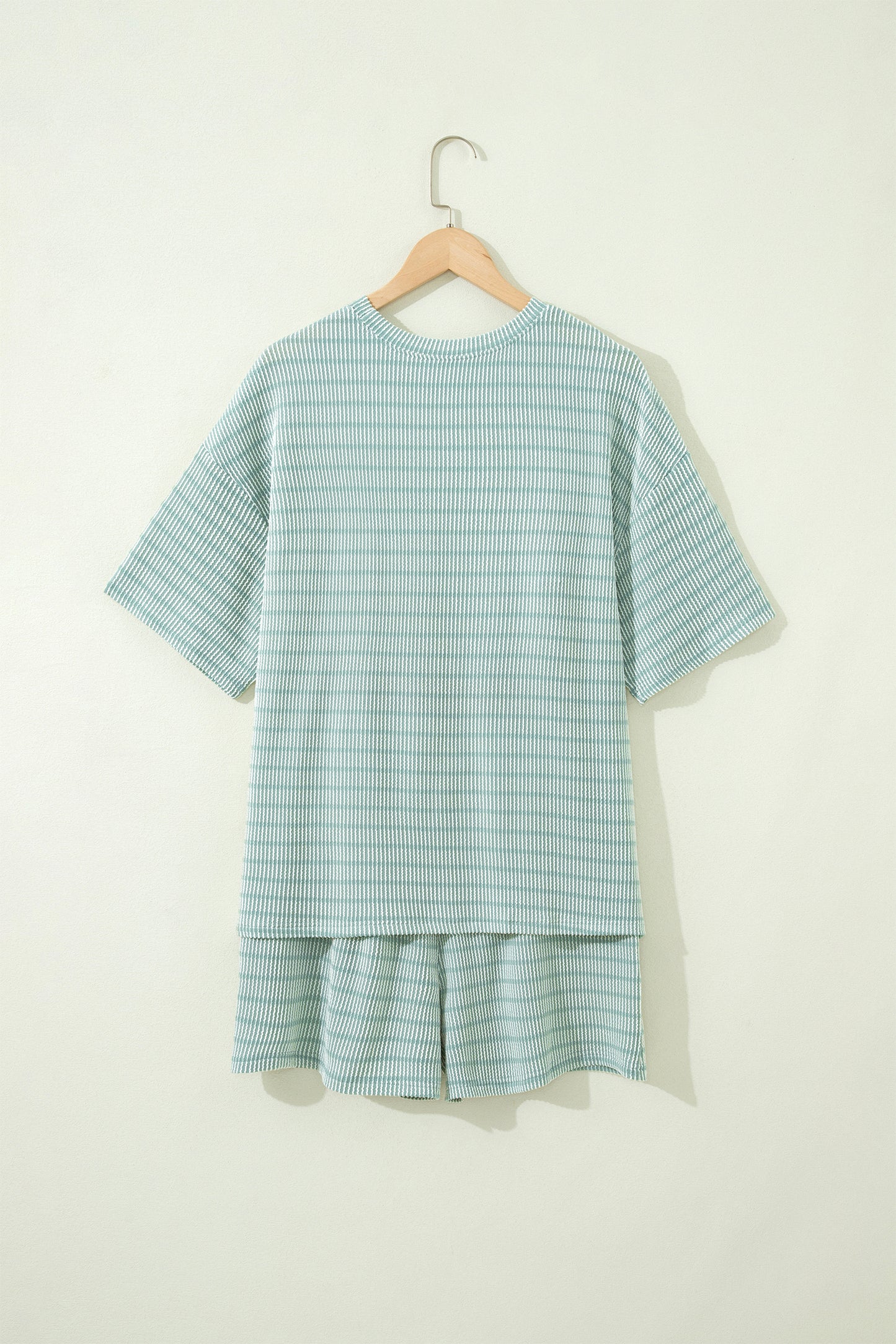 Stripe Corded Knit Tee & Drawstring Short Set