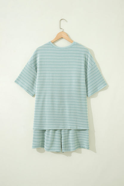 Stripe Corded Knit Tee & Drawstring Short Set