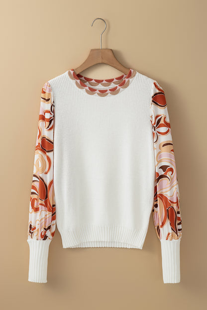 Floral Patchwork Bishop Sleeve Sweater