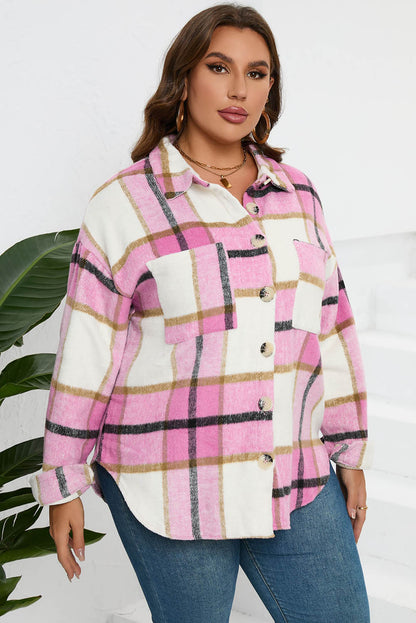 Plaid Button-Up Long Sleeve Pocketed Shacket