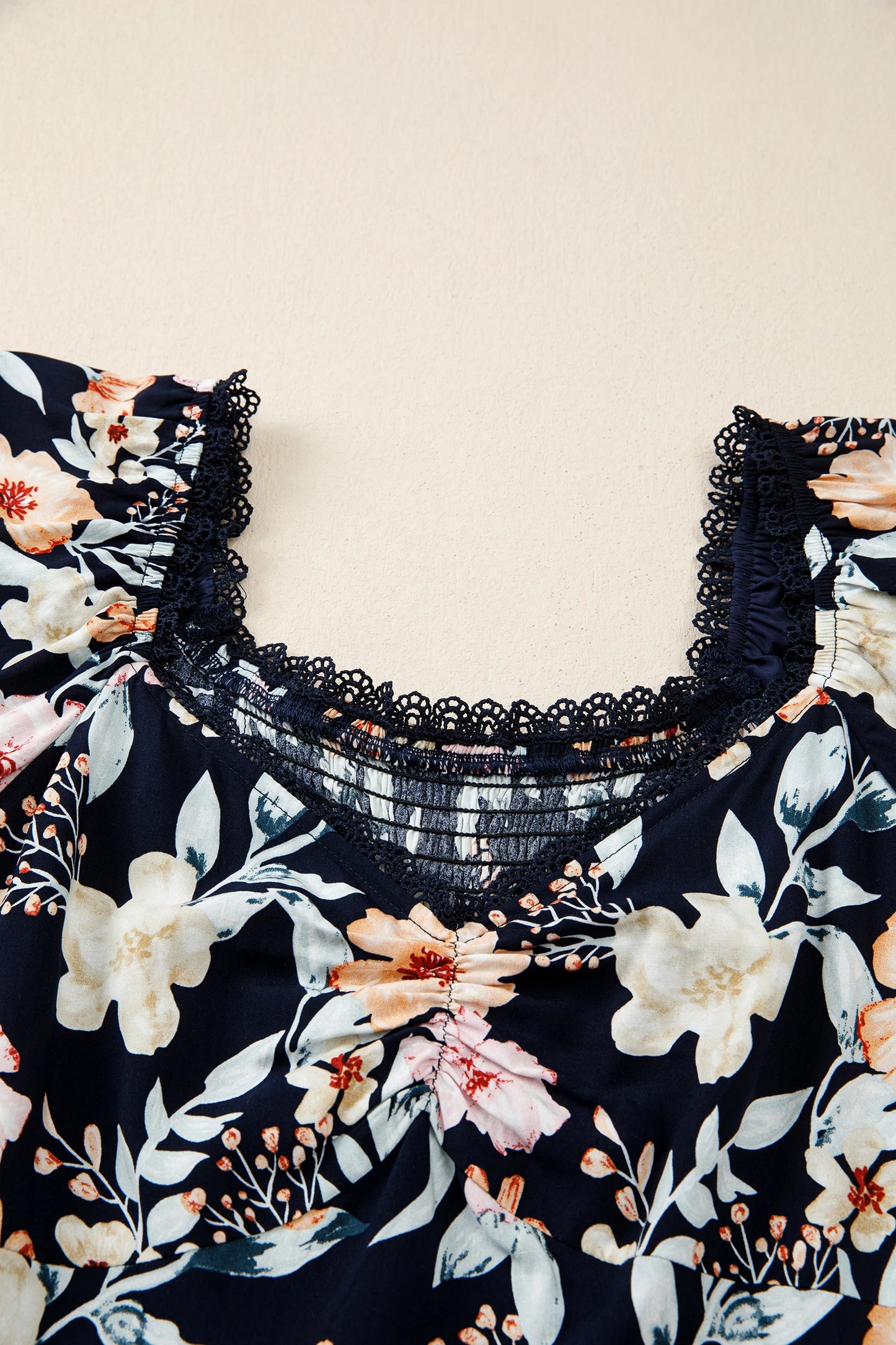 Floral Short Sleeve Smocked High Waist Maxi Dress