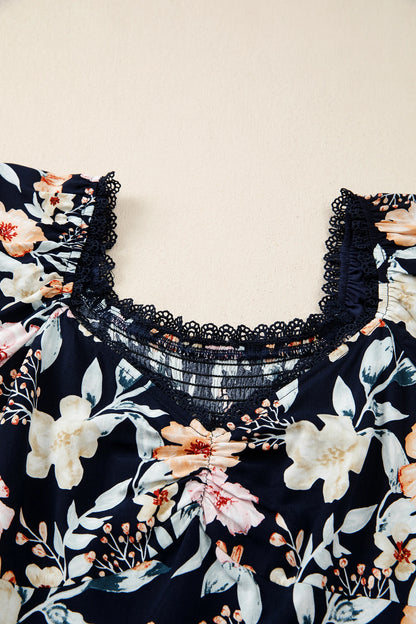 Floral Short Sleeve Smocked High Waist Maxi Dress