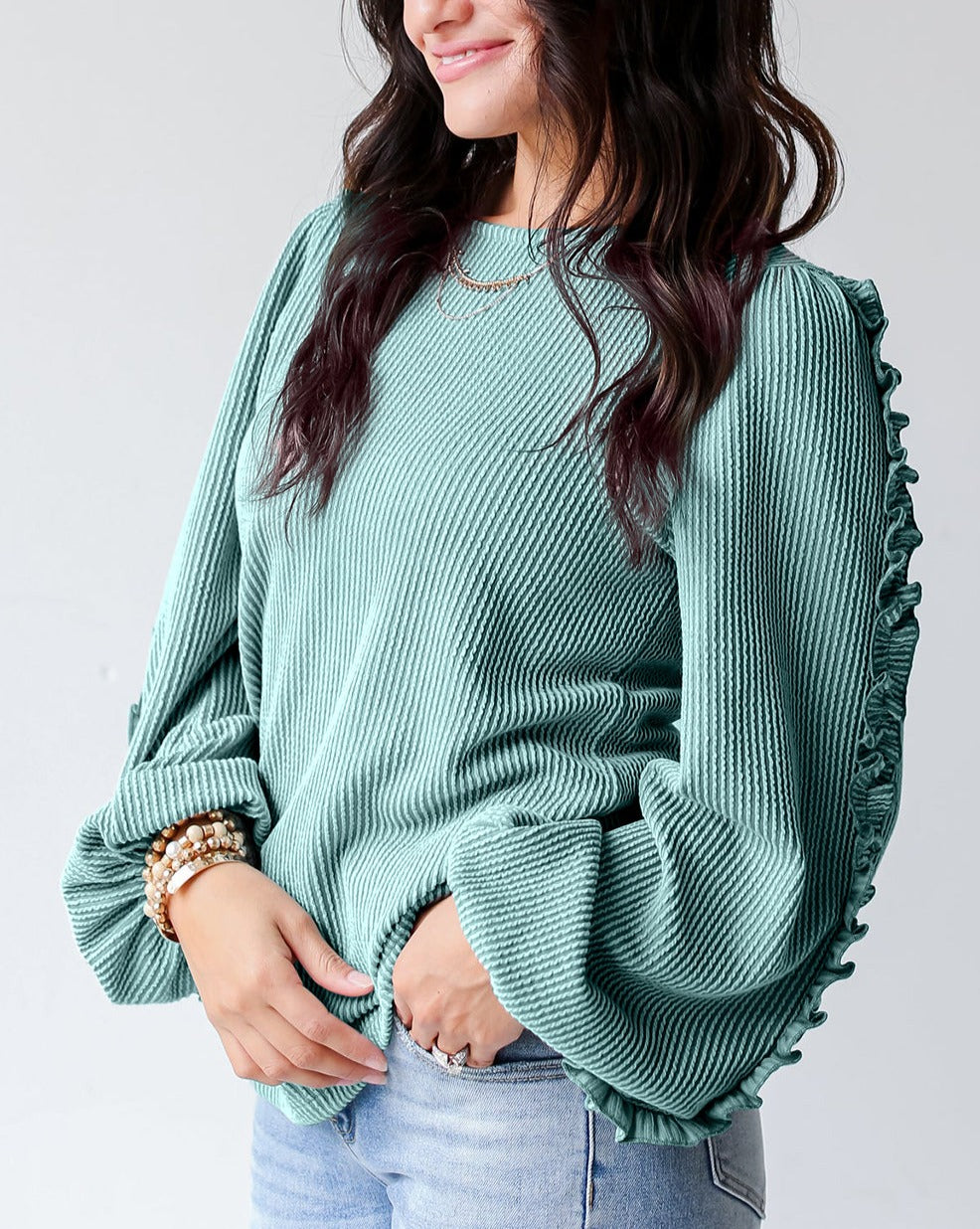 Ruffled Sleeve Corded Textured Blouse